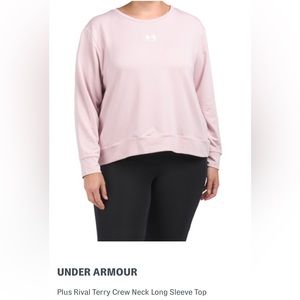 UNDER ARMOUR Plus Rival Terry Crew Neck Long Sleeve Top, Pink, 1X, NWT